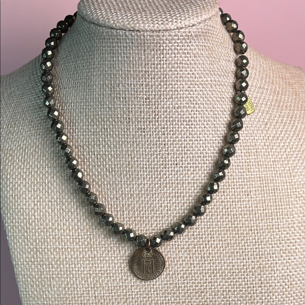 Electric Pick Metallic Beaded Necklace with Coin Charm